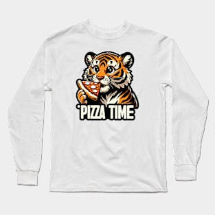 tiger cub eating slice a pizza Long Sleeve T-Shirt